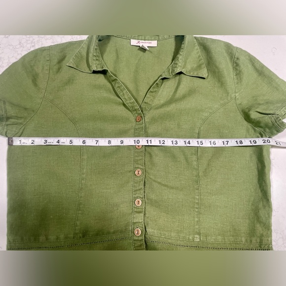 JM Collection Ladies Avocado Green Linen Short Sleeve Button-Up Shirt SZ 12(B13) - Picture 4 of 6